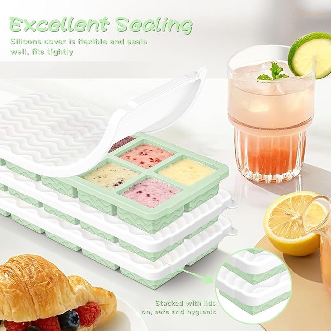 3-Pack Ice Cube Trays with Lid, 10 Cubes 2 Tbsp, Silicone Tray for Freezer | BPA Free, Leak-proof Lid, Freeze Ice Cubes, Chocolates, Sauces, Juices, Fruit Purees, Meal Prep, Cocktail, Coffee, Soup, Food