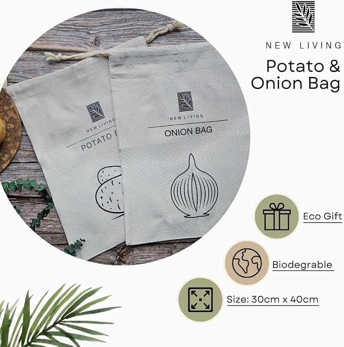 New Living Eco Potato & Onion Storage Bags, Linen Cotton Material, 30 * 40cm