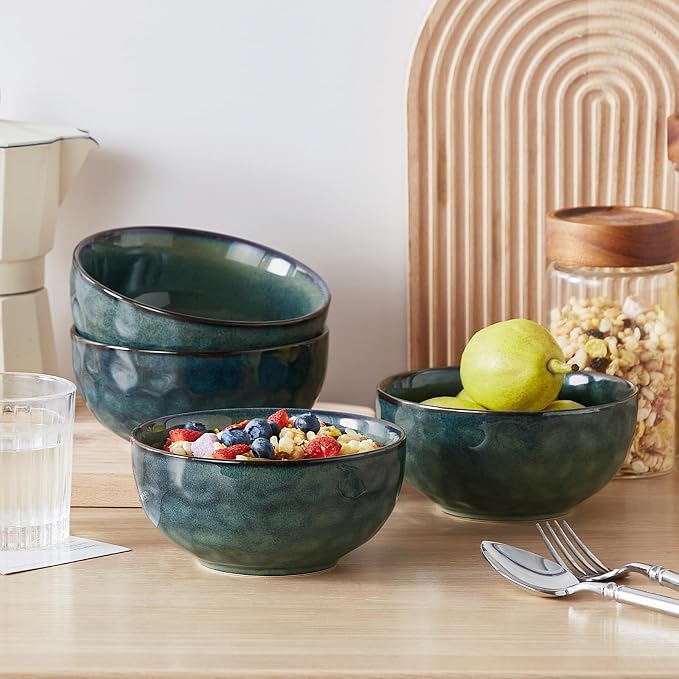 vancasso Starry 24oz Bowls for Soup, Ceramic Green bowls Set of 4 | Deep Bowls for Cereal, Salad and Oatmeal, Dishwasher & Microwave Oven Safe