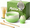 Matcha Whisk Set, Ceramic Matcha Set Includes Bowl & Holder, Bamboo Whisk (Chasen), Scoop, Spoon and Sifter, 6PCS Matcha Kit Covers Everything Needed for Making Matcha (Green)