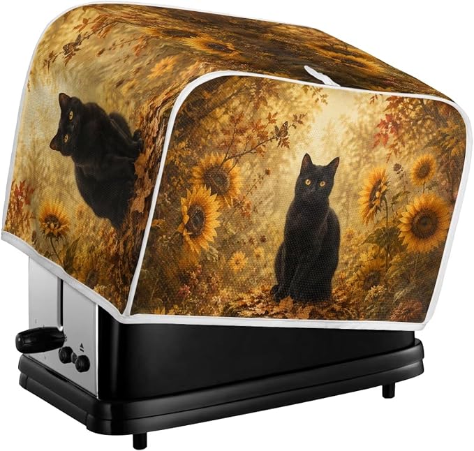 2 Slice Toaster Cover Black Cat Print Bread Maker Machine Covers for Anti-dust and Fingerprint Sunflower Print Microwave Oven Cover