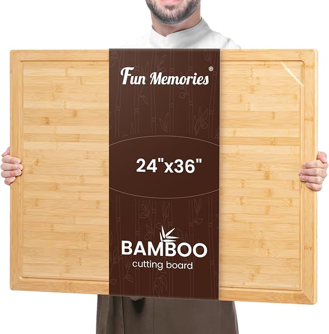 36"x24" Bamboo Cutting Board - 4XL Extra Large Butcher Block with Non-Slip Juice Groove & Handle, Multi-Functional Stove Cover/Charcuterie Board for Kitchen, BBQ, RV (1.25" Thick, Natural)