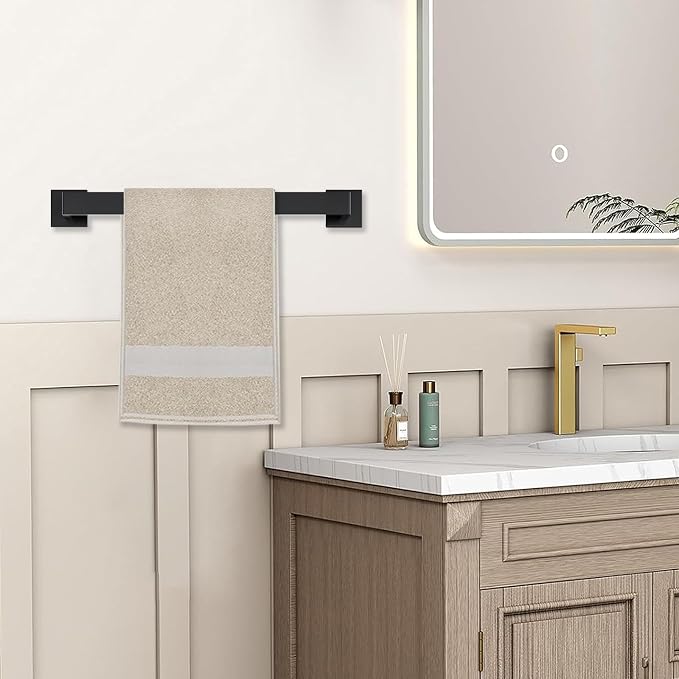 JOPOFI 10 Piece Towel Bar Set - 15.7Inch Bath Towel Holder - Matte Black | Stainless Steel Towel Racks for Bathroom Wall Mounted, Towel Rod for Bathroom Wall