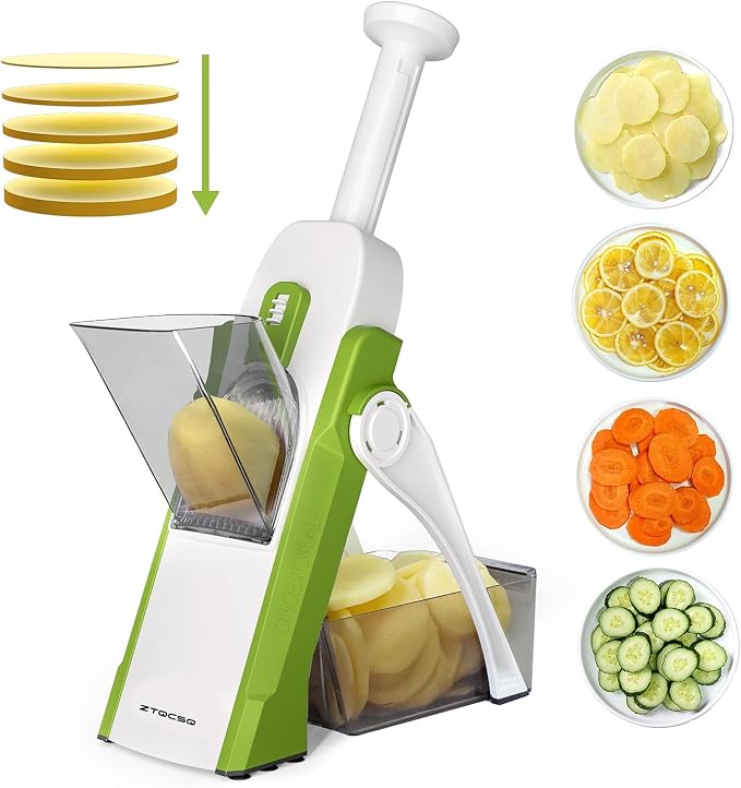 Safe Mandoline Slicer for Kitchen, Vegetable & Food Cutter (Only Slice) | Thickness Adjustable 0.1-8 mm, Potato Slicer for Chips, Easy to Clean, Storage, Kitchen Faster Slice, Dishwasher-safe (Green)