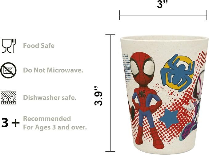 Zak Designs Marvel Spider-Man Dinnerware Set for Kids Includes 8" Plate, 6" Bowl, and 10oz Tumbler, Durable and Sustainable Melamine Bamboo Material (3-Piece Set, Spidey and His Amazing Friends)