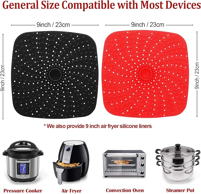 Upgrade Reusable Air Fryer Liners with Raised Silicone | Patented Product | BPA Free Non-Stick Air Fryer Mats | Air Fryer Silicone Tray Accessories | 2 Size Options – 9 Inch Square