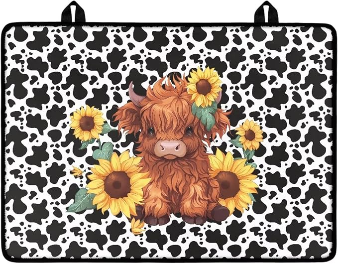 Cartoon Highland Cow Sunflower Print Stove Top Covers Waterproof Electric Stove Cover Mat 29.18 x 20.96 inch Glass Cooktop Protector Large Coffee Machine Mat for Flat RV Range