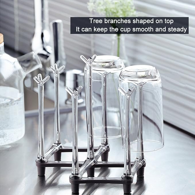 Marbrasse Retractable Cup Drying Rack, Drinking Glass and Sports Bottle Drainer Stand, Plastic Bag Dryer with Non-Slip Bottom for Kitchen Countertop, 2p