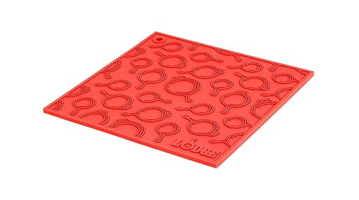 Lodge 7 Inch Square Silicone Skillet Pattern Trivet, Red | Dishwasher Safe Silicone Trivet with Skillet Pattern Design, Heat Protection up to 525°F, Use as Trivet or Handle Holder