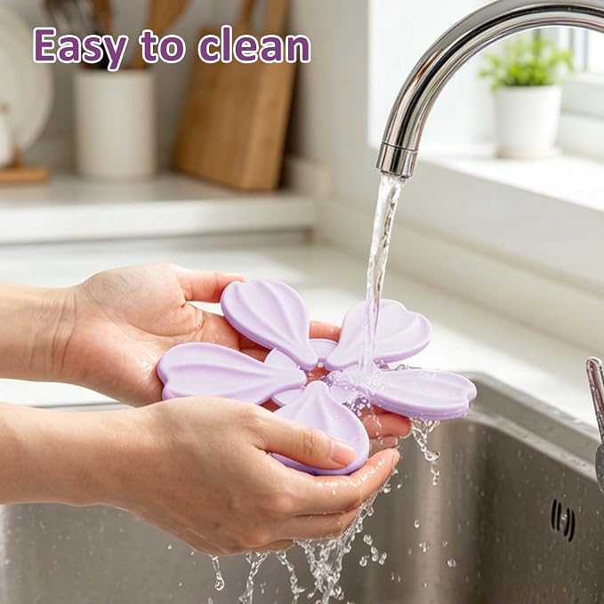 Silicone Trivets for Hot Dishes - Expandable/Collapsible Design Tree Trivets Set for Hot Pans/Dishes/Plates/Pots/Teapots/Bowl/Warming Trays,Hot Pads for Table,6 Trivets+1 Stand (Purple)