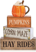 Lineshading 4 Pcs Fall Tiered Tray Decor, Wooden Pumpkin Farmhouse Signs | Rustic Wooden Blocks with Pumpkin Cup, Corn Maze Hay Rides Text, Tabletop Home Decoration for Fall Harvest