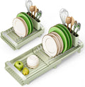 TOOLF Small Dish Drying Rack, Expandable and Space-Saving, Grayish Green | Mini Dish racks for kitchen counter, Compact Design Fits Sink or Counter, Stainless Steel Plate Rack, 11"-19.3"L×7.7"W×3.54"H