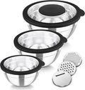 TeamFar Mixing Bowls, 3PCS Stainless Steel Serving Salad Bowls | with Lids & 3 Graters for Kitchen Mixing/Baking/Storing/Prepping, Visible & Airtight, Easy Clean - 4.5/3/1.5 QT, Black