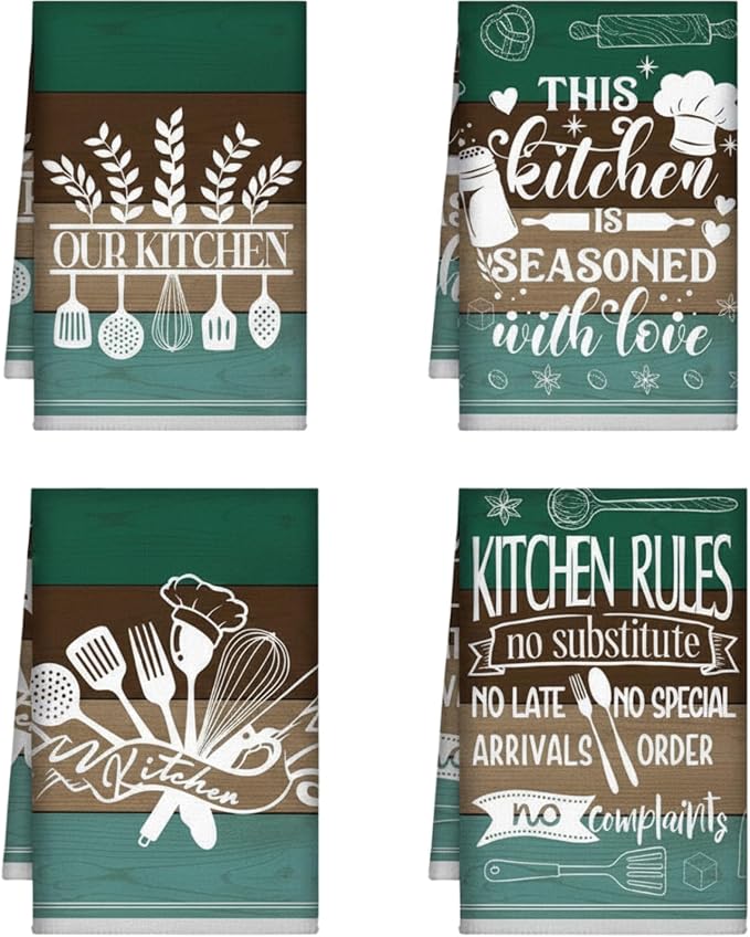 4 Pcs Retro Earthy Kitchen Towels Funny Hand Tea Dishcloths Gifts | Absorbent Dish Towels Decorative Funny Hand Tea Dishcloths with Hanging Loop for Home Housewarming Gift Decor Accessories