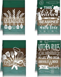 4 Pcs Retro Earthy Kitchen Towels Funny Hand Tea Dishcloths Gifts | Absorbent Dish Towels Decorative Funny Hand Tea Dishcloths with Hanging Loop for Home Housewarming Gift Decor Accessories