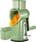 SUSTEAS Rotary Cheese Grater 5 Blades,Kitchen Mandoline Vegetable Slicer | Easy to Clean,Strong Suction Base,Blades Storage Box,Round Mandoline Slicer & Food Chopper for Cheese,Salad,Nut, Retro Green