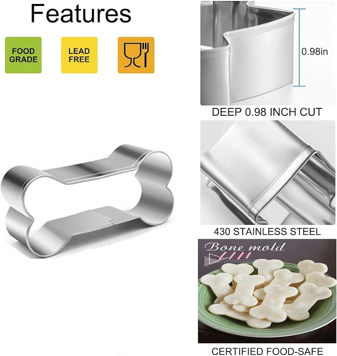 Dog Treats Cookie Cutters,Dog Bone Shape Cookie Cutters set Stainless Steel Biscuit Mold for Dog Cat Homemade Treats