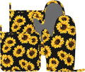 Pretty Sunflower Stylish Oven Mitts and Pot Holders Sets of 4, Heat Resistant Silicone Oven Mittens and Potholders Gloves Hot Pads for Kitchen Cooking Baking Grilling BBQ Chef