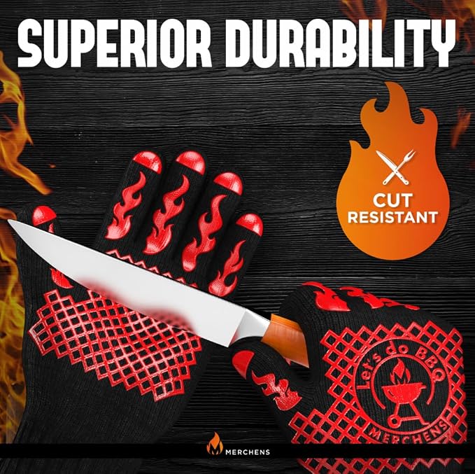BBQ Grill & Oven Gloves 1472°F Heat Resistant | Storage Case & Gift Box | Fireproof, non-slip silicone mitts, extra-long protection for grilling, smoking & baking | Pro Series BBQ gloves - Easy clean