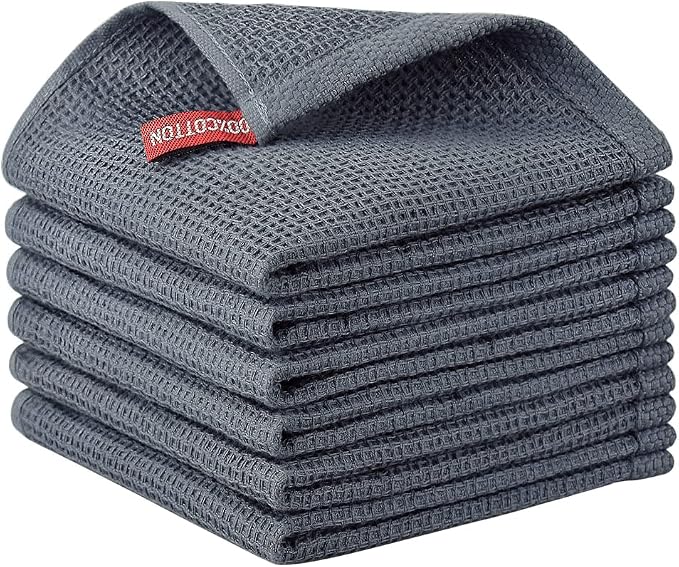 Nialnant 100% Cotton Waffle Weave Kitchen Towels,6 Pack Dish Cloths for Washing Dishes,Kitchen Dish Towels 12x12 Inches,Dark Gray