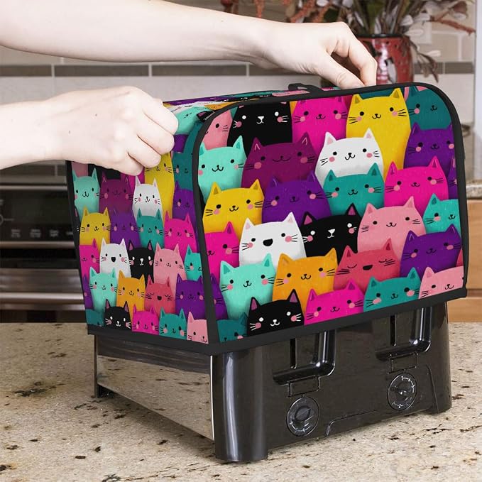 2 Slice Toaster Cover Colorful Cute Cat Toaster Covers Two Slice Wide Slot Waterproof and Dustproof Covers for Wide Slot Toasters and Small Appliances Kitchen Decor Gifts