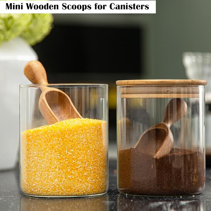 Wooden Scoops for Canisters 2PCS Wooden Scoop for Jars Acacia Small Measuring Spoons for Ground Coffee Scoops Shovel Mini Kitchen Scooper for Tea Powder Bath Salt Laundry Detergent Shove- Multipurpose