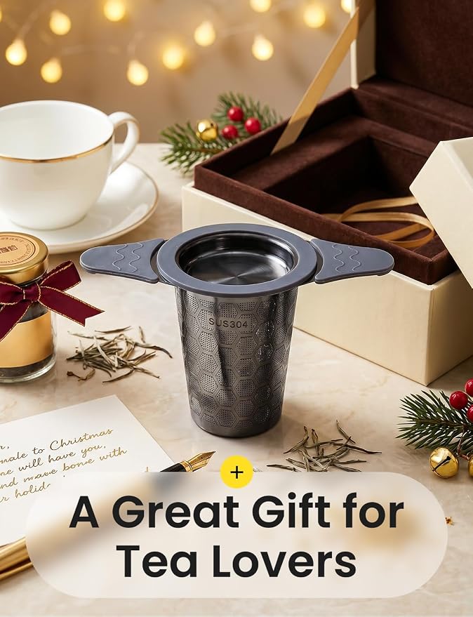 Tea Infuser for Loose Leaf Tea,Stainless Steel Tea Strainer with Silicone Handles,Extra Fine Mesh Tea Strainers for Loose Tea Filter Fine Tea Leaves Effectively,Fits TeaPots/Mugs(Black)