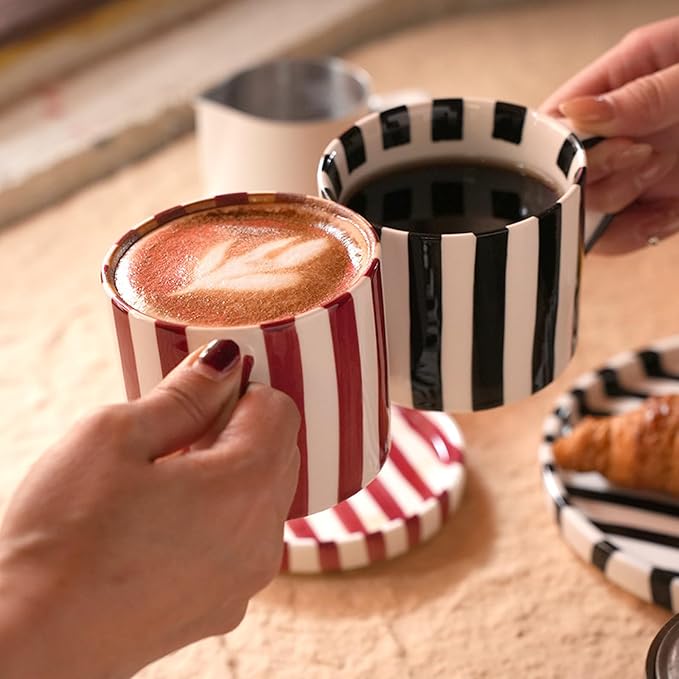 8 Oz Ceramic Coffee Mug Espresso Cups with Saucer Mug And Saucer Set Cup And Saucer Coffee Cups with Saucers Coffee Cups And Saucers,Red