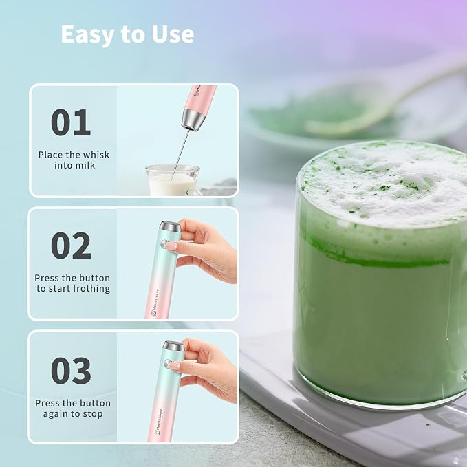 Maestri House LunaFro Rechargeable Milk Frother,Stand & 2 Detachable Whisks | 8000RPM Turbo Motor, 1200mAh lithium battery, Handheld Milk Frother for Lattes, Cappuccino, Matcha & Powdered Supplements