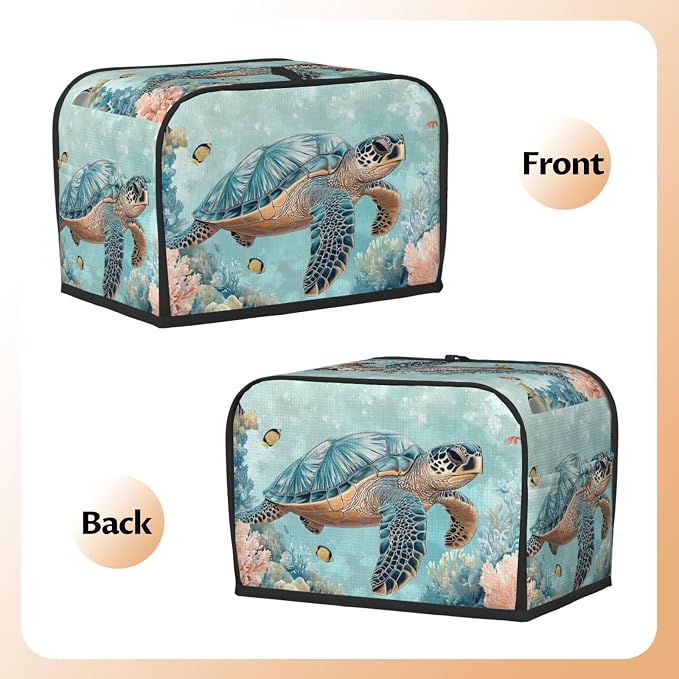 2 Slice Toaster Cover Turtle Sea Coral Ocean Dust Proof Washable Kitchen Appliance Cover with Pocket, Oxford Fabric Countertop Toaster Protector for Standard Toasters Small Appliances