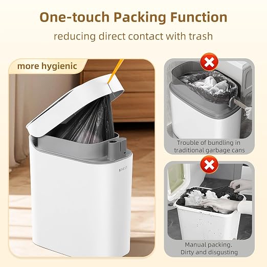 3.5 Gal Rechargeable Motion Sensor Bathroom Trash Can with Lid, Bag Suction | Water-resistant design, automatic liner suction and hands-free opening for bathrooms, bedrooms, kitchens and offices