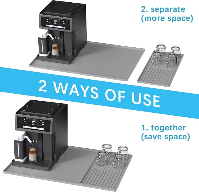 Golener Coffee Bar Mat Set, Silicone Coffee Mat with Raised Edges, 24"x16" | Coffee Mat for Countertop, Waterproof Coffee Station Mat, Dish Drying Mat Under Rack, Heat Resistant Coffee Machine Mat, Gray