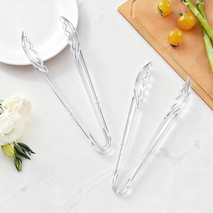 Mwellewm 40 Pc Serving Tongs 9 Inch Bulk Reusable or Disposable Plastic Tongs Heavy Duty Hard Plastic Serving Utensils Set Large Salad Tong for Kitchen Party Food Buffet Appetizer Catering (Clear)