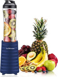 La Reveuse Personal Size Blender for Protein Shakes and Smoothies, Navy | 18oz BPA-free Portable Bottle with Spout Lid, Push to Blend, Suitable for Home, Apartment, Office, Dorm, 300 Watts, LARB1801N