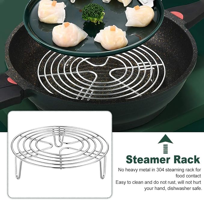 3-in-1 Stainless Steel Steamer Rack & Cooling Rack – Multi-Functional Pot Trivet for Cooking, Baking, Dishwasher Safe, Fits Most Pots & Pans (16cm, Silver)(Silver,Size:16x4cm)