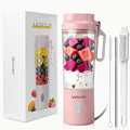 VOLYN Mini Electric Blender Smoothie Maker with Straw & Cleaning Brush | Mini Personal Blender for Fruit Drinks, Smoothies & Milkshakes, Compact Space-Saving Design for Kitchen and Office, Pink
