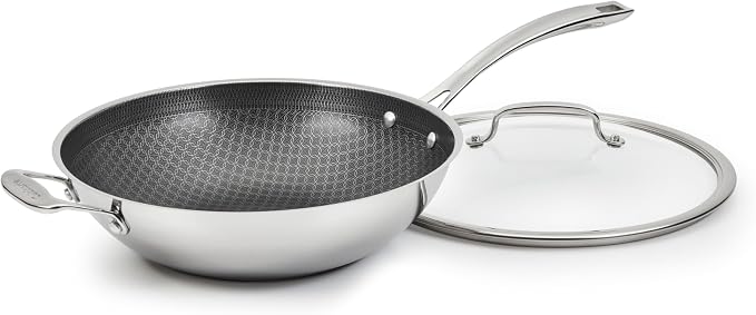 Cuisinart Wok Pan, PurelySear Hybrid, Stainless Steel, 12 Inch | Hybrid stainless steel wok with lid for stir-fry/steaming, ceramic pan, induction compatible, oven safe to 500°F, FPS26-30HC