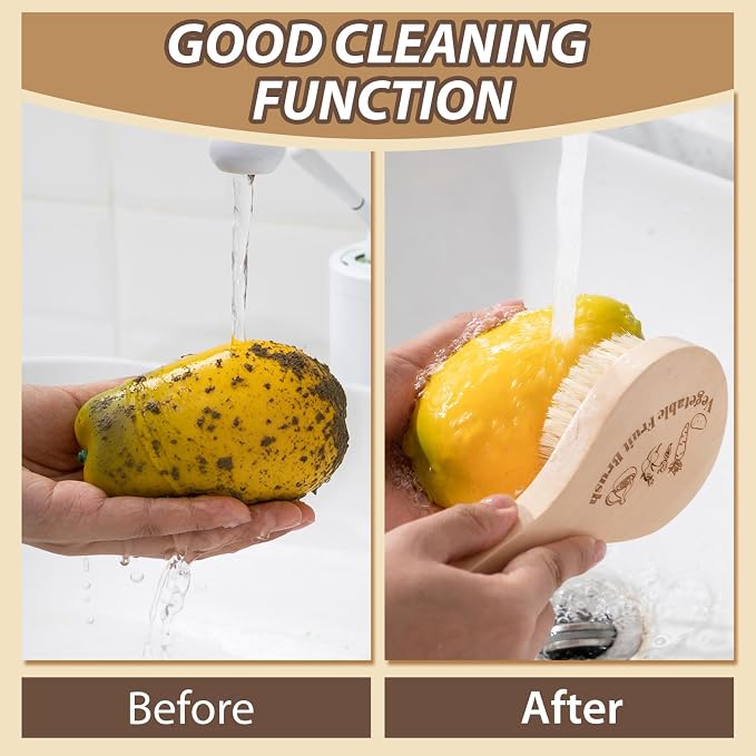 Honeydak 2 Pcs Wooden Potato Scrubber Brush Vegetable Cleaning Scrubber 7.87 Inch Long 3.15 Inch in Diameter with Long Handle for Potato Carrot Cucumber Fruits Dish Brush for Pans Pots