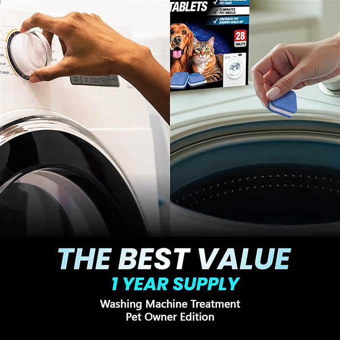 Washing Machine Cleaner New Ultra Pro Tablets, 50% Stronger for Pet Owners | 28 Pack, Remove Tough Pet Hair, Deep Cleaning, Odor, Residue, Grime, No Dander Buildup, Septic Tank Safe, HE Front & Top Load
