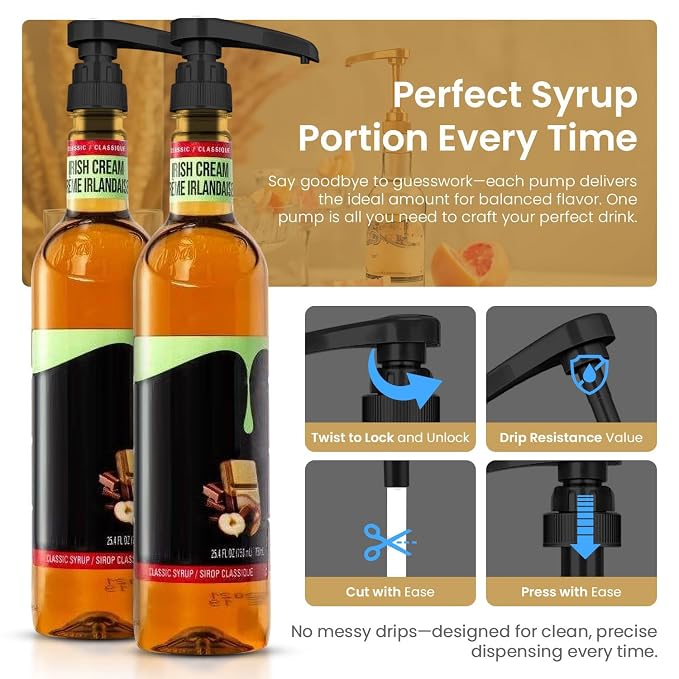 12 Pack Black Syrup Pump Dispenser for 750ml Plastic Bottles Torani | Consistent Liquid Measurement Accurate Beverage Measurement