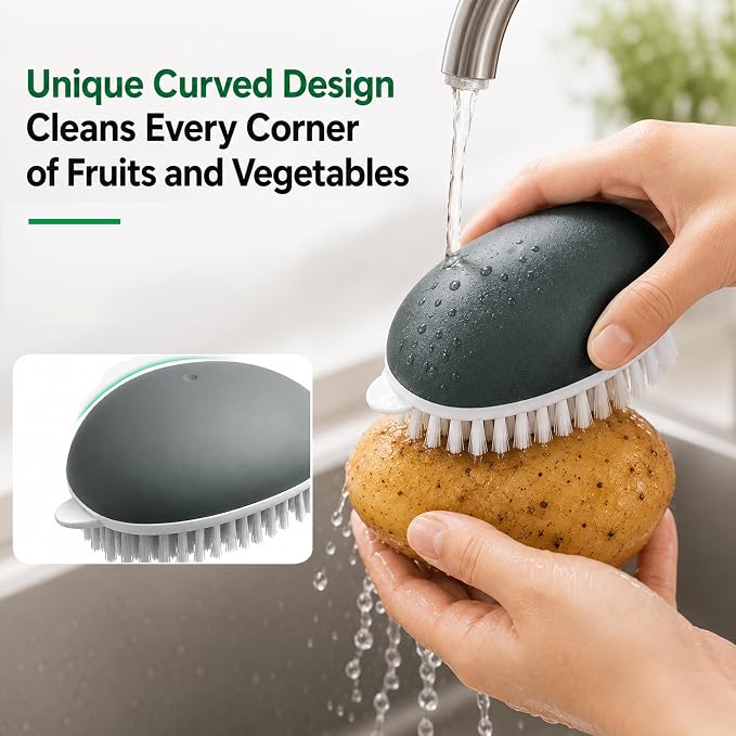 Fruit and Vegetable Cleaning Brush, Vented Box, Stiff Bristles, Gray