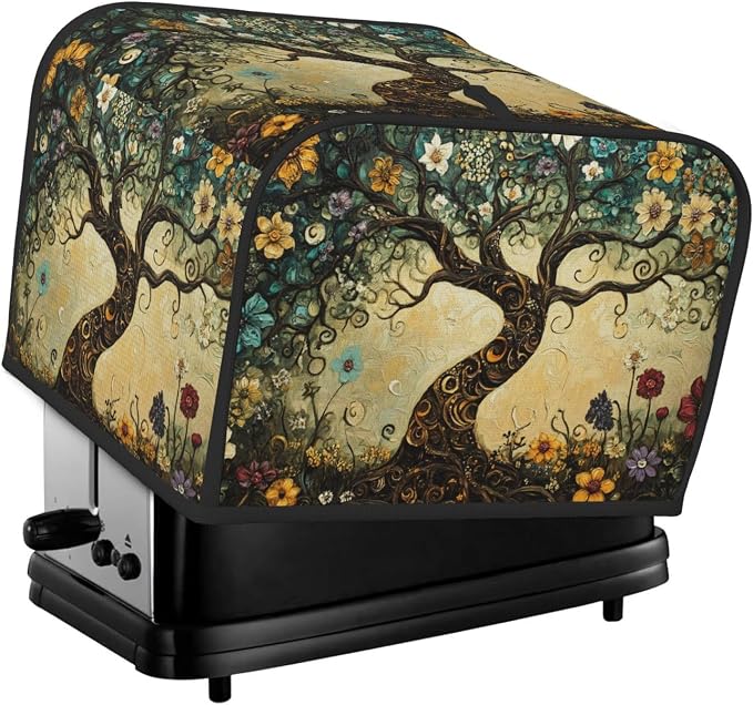 4 Slice Toaster Cover Whimsical Tree Flower Dust Proof Washable Kitchen Appliance Cover with Pocket, Oxford Fabric Countertop Toaster Protector for Standard Toasters Small Appliances