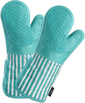 Alselo Silicone Oven Mitts Heat Resistant 932℉ with Waterproof & Non-Slip | Kitchen Mittens Set of 2,Extra Long 7.5"x15" Oven Gloves with Soft Cotton Terry Lining for Baking Cooking BBQ(Green,2)