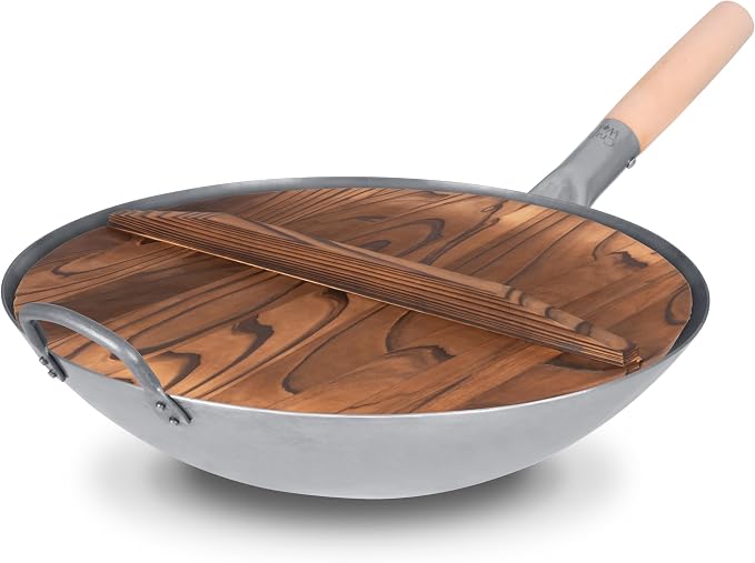 Craft Wok Lid for 16-Inch Woks Traditional Wooden Flat Cover Asian Cookware / 732W323-16in