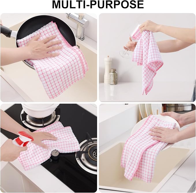 Kitinjoy Cotton 8 Pack Terry Kitchen Towels, Pink | 16 x 25 Inches Super Soft and Absorbent Dish Towels, Quick Drying hand towels for kitchen Drying