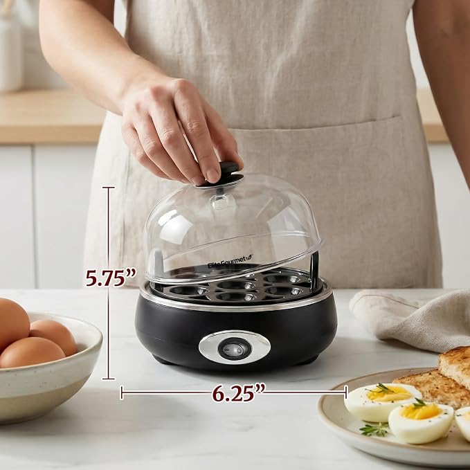 Elite Gourmet EGC007CHC Rapid Egg Cooker, 7-Egg, Charcoal Grey | Poaches, makes omelets, cooks easy-to-peel hard, medium, soft-boiled eggs - auto shut-off, alarm, 16-recipe booklet included