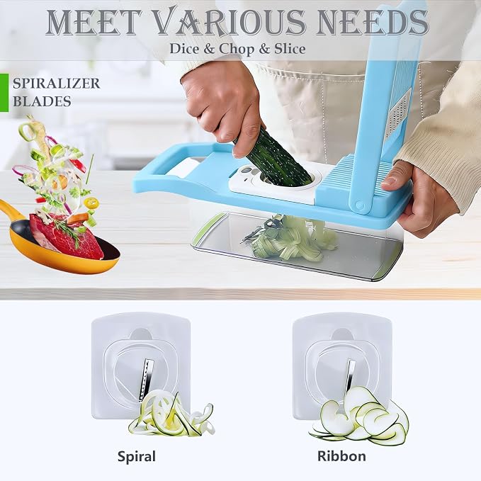 Vegetable Chopper Mandoline Slicer Home Kitchen Appliance Essential Gadget | Pro-Series Veggie Cutter with Container for Food Onion Fruit Salad Potato Christmas Gift House Cooking Supply Tool Item