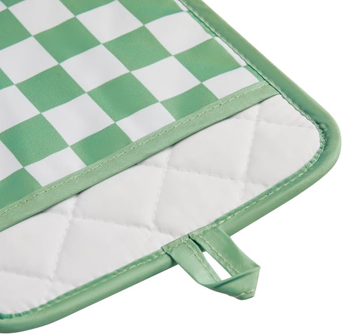 Ohocut Sage Green Checkered Pot Holder, Checkerboard Potholders for Kitchen, Silicone Pot Holders with Pocket for Kitchen Clearance 2 Pack Set, Hot Pads and Oven Mitts for Cooking Baking