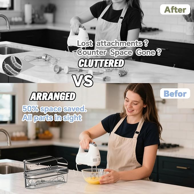Hand Mixer Storage Case Compatible with KitchenAid KHM5, KHM6, KHM7 and KHM9 Ultra Power Hand Mixers, Double-Layer Clear Polycarbonate Organizer, Case Only
