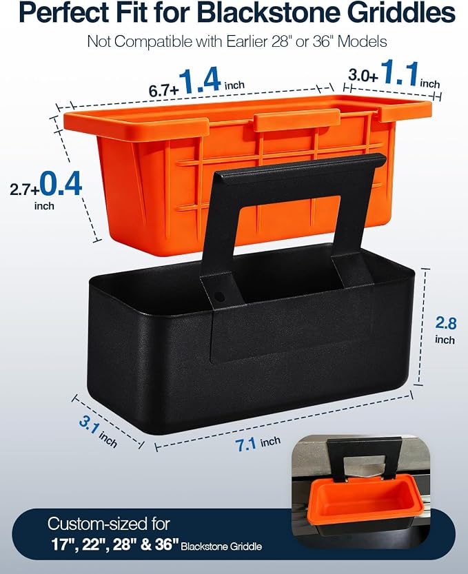Drip Pan with Silicone Grease Cup Liners for Blackstone, Upgraded Silicone Grease Catcher, Reusable Grease Tray for 17", 22", 28" and 36" Blackstone Griddles